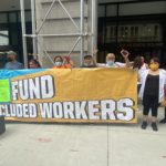 The Fund Excluded Workers Coalition hold a press conference outside of the Department of Labor.